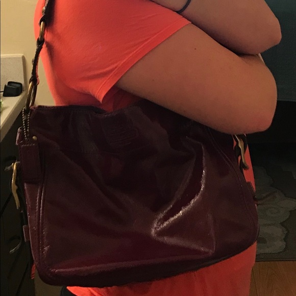 Plum colored patent leather Coach purse - Picture 8 of 8